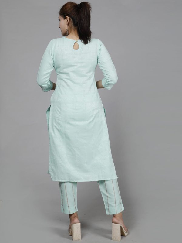 HERE&NOW Green Ethnic Motifs Embroidered Sequined Cotton Kurta Set Fashion