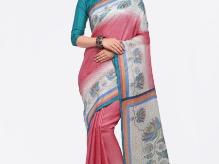 Saree Mall Pink & Grey Art Silk Printed Bhagalpuri Saree Online