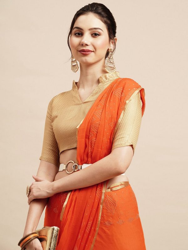 Saree Mall Orange & Gold-Toned Floral Sarees Online Hot Sale