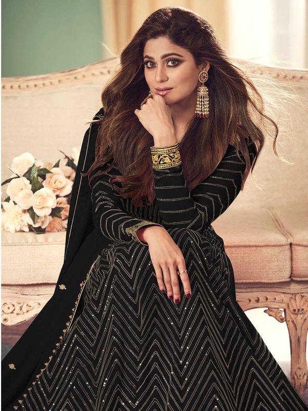 Myra Beautiful Black Real Georgette Embroidered Anarkali Suit Online now