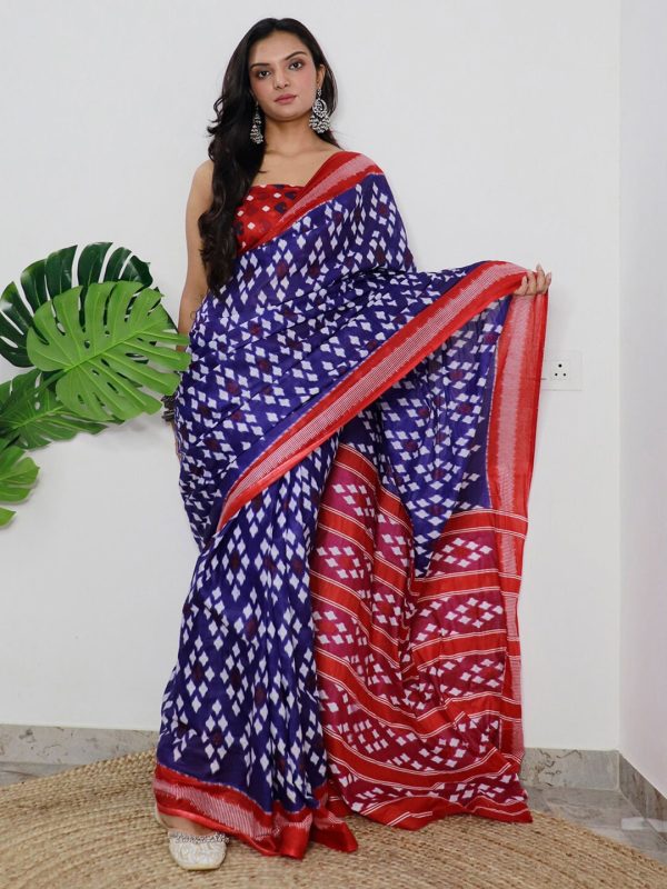 Saree Mall Ethnic Motifs Printed Pure Cotton Ikat Sarees For Sale