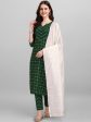 HERE&NOW Green & White Geometric Printed Pure Cotton Kurta With Trousers & Dupatta Supply