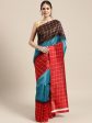 Saree Mall Blue & Red Checked Bhagalpuri Saree on Sale