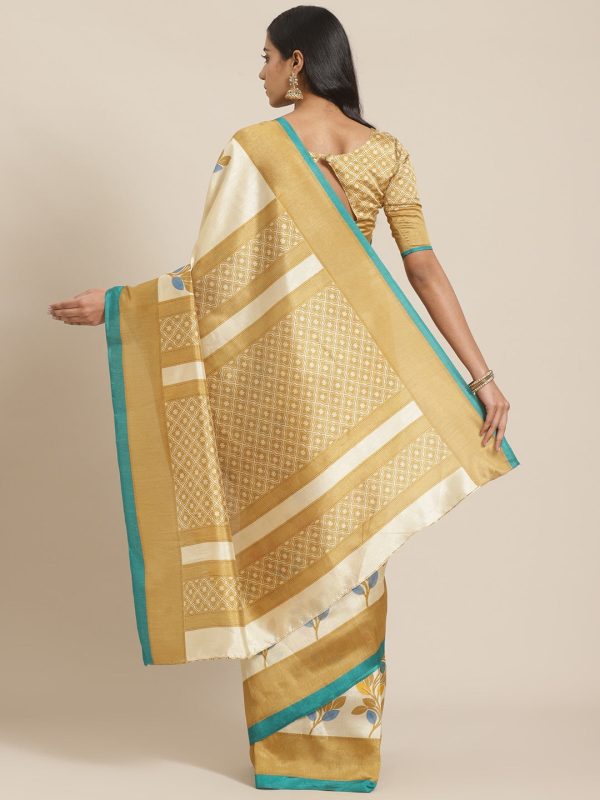 Saree Mall Beige & Blue Printed Saree Fashion