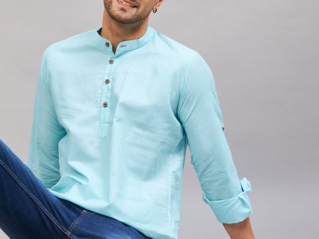 VM by Vastramay Men s Aqua Cotton Blend Kurta For Cheap