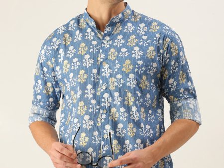 Shvaas by Vastramay Men s Blue Cotton Ethnic Shirt Online Hot Sale