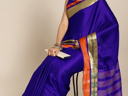 Saree Mall Blue & Copper-Toned Zari Silk Blend Uppada Sarees Online