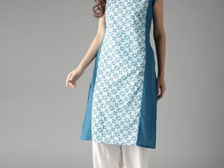 HERE&NOW Women Blue & Off-White Printed Straight Kurta Online Sale