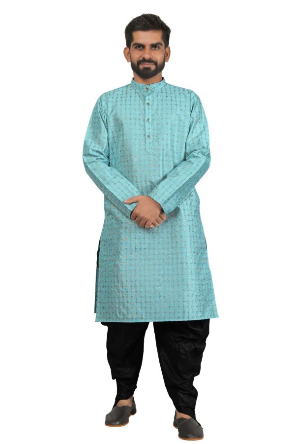 DEIANA S Fancy Black Dhoti Embroidery kurta Set For Men s (Sky Blue) Sale