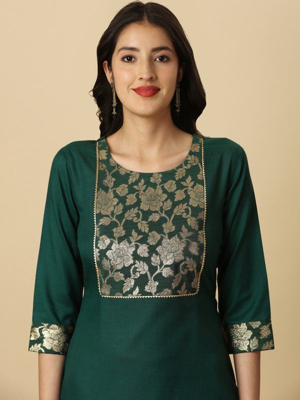 HERE&NOW Green Floral Yoke Design Gotta Patti Kurta Discount