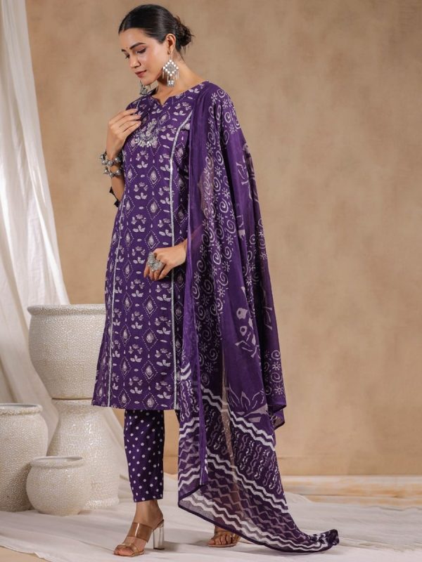 Anubhutee Ethnic Motifs Printed Gotta Patti Pure Cotton Kurta With Trousers & Dupatta For Cheap