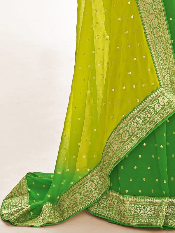 Saree Mall Green & Yellow Ethnic Motifs Embroidered Silk Blend Mangalagiri Sarees Online Sale