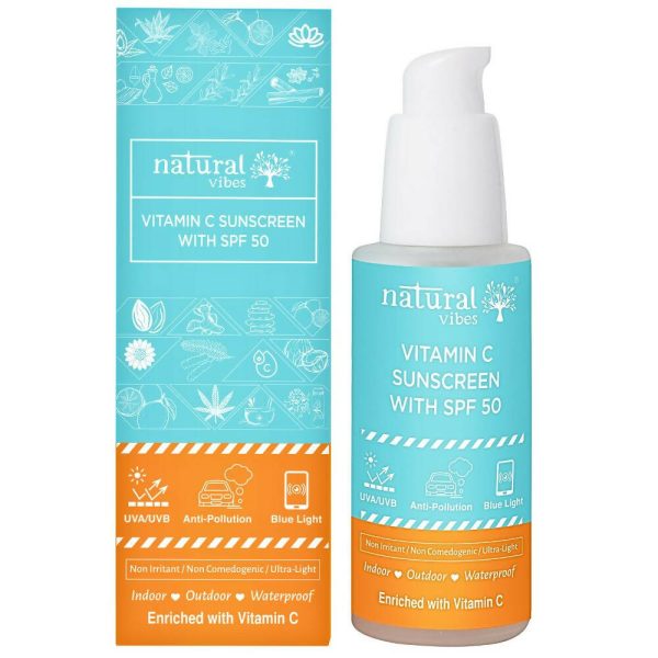 Natural Vibes Vitamin C Sunscreen SPF 50 + - UVA UVB rays, Blue Light & Pollution Protection For Sale