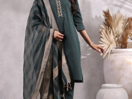 Anubhutee Ethnic Motifs Emrboidered Sequined Pure Cotton Kurta with Trousers & Dupatta on Sale