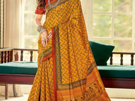 Saree Mall Mustard & Maroon Ethnic Motifs Printed Bhagalpuri Sarees Cheap