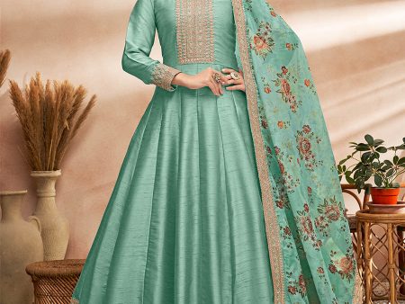 Myra Sea Green Art Silk Embroidered Anarkali Suit Fashion