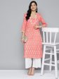 HERE&NOW Pure Cotton Floral Printed Straight Kurta Cheap