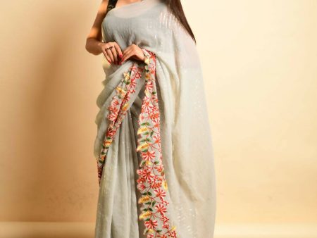 Vamsee Grey Georgette Designer Saree Online now