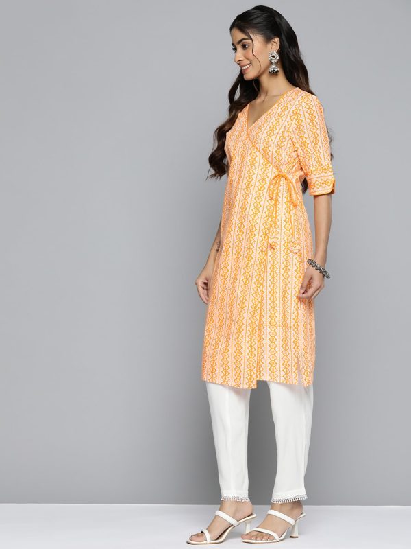 HERE&NOW Ethnic Motifs Printed Straight Angrakha Kurta For Cheap