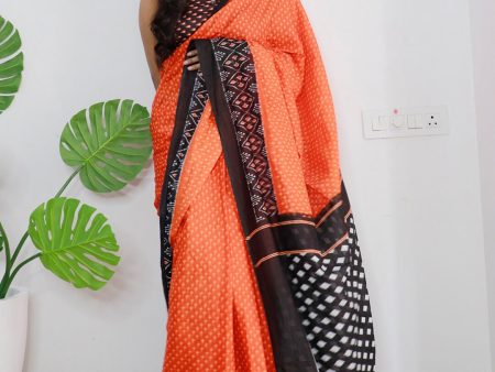 Saree Mall Orange & Black Ethnic Motifs Printed Pure Cotton Sarees For Cheap