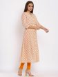 HERE&NOW Orange Mandarin Collar Striped A-Line Kurta Online Sale