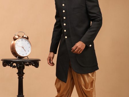 Shrestha by Vastramay Men s Black And Rose Gold Cotton Blend Sherwani Set Hot on Sale