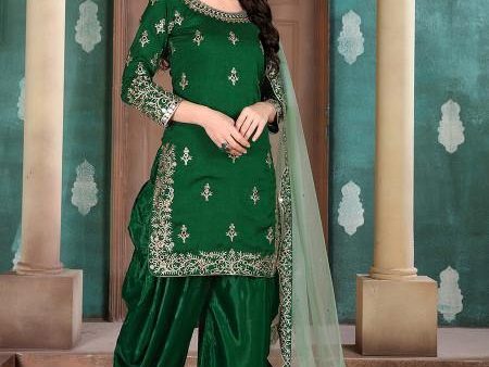 Myra Beautiful Green Art Silk Embroidered Patiyala Suit Online Sale