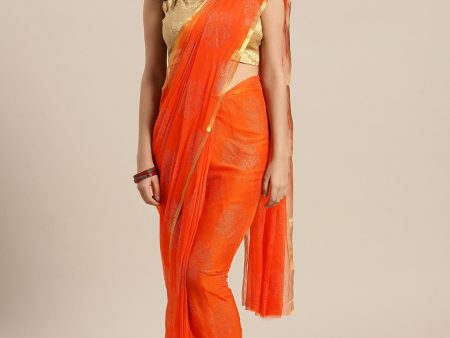 Saree Mall Orange & Golden Printed Saree Hot on Sale