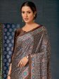 Saree Mall Brown & Blue Ethnic Motifs Printed Pure Crepe Block Print Saree on Sale