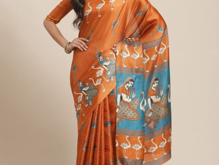 Saree Mall Rust Orange & Beige Ethnic Motifs Print Bhagalpuri Saree Online now