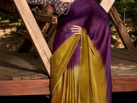 Saree Mall Purple & Beige Ombre Embroidered Sarees Supply