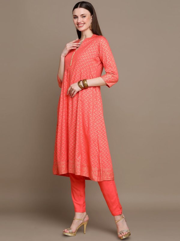 HERE&NOW Chevron Printed Kurta with Trousers & Dupatta Fashion