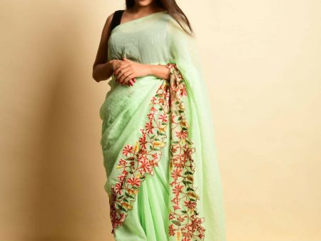 Vamsee Green Georgette Designer Saree Online Sale