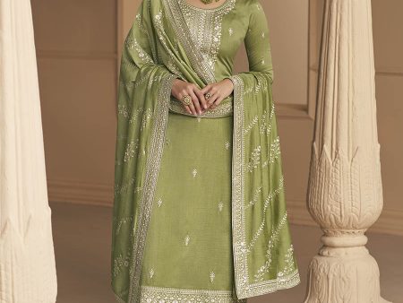 Myra Pista Green Premium Silk Embroidered Pant Style Suit Online