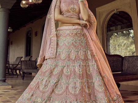 Myra Beautiful Peach Heavy Embroidered Georgette Bridal Lehenga Online now