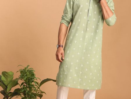 Shvaas by Vastramay Men s Green And White Cotton Kurta And Pyjama Set on Sale