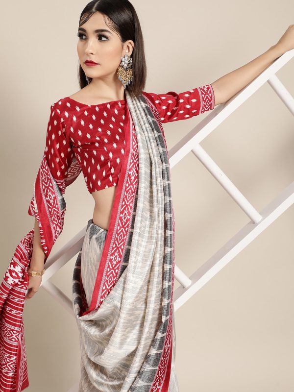 Saree Mall Geometric Silk Blend Saree with Printed border Sale