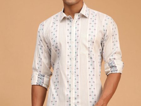 Shvaas by Vastramay Men s Blue And White Cotton Ethnic Shirt Online Sale