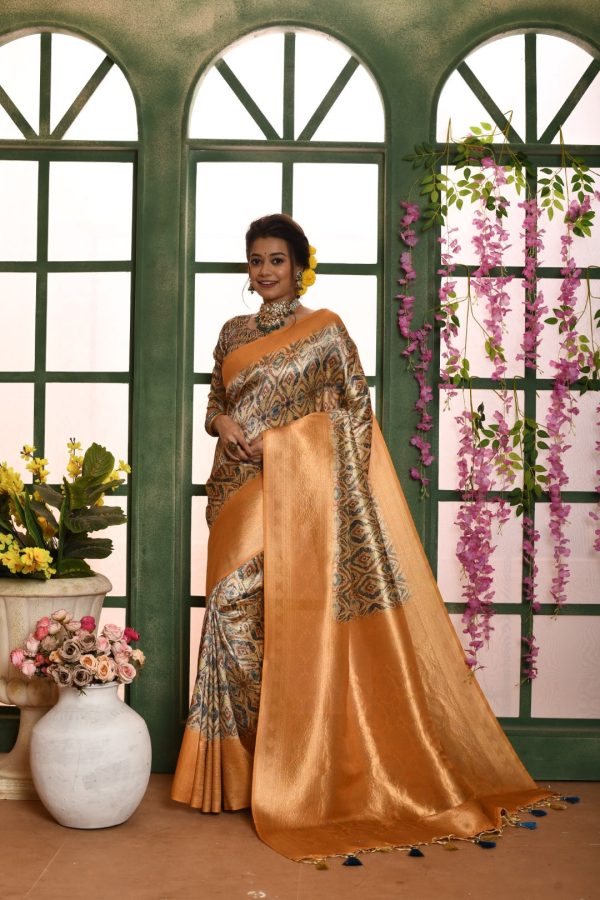 Vishnu Weaves Women s Yellow Banarasi Silk Zari Woven Patola Saree with Blouse Hot on Sale