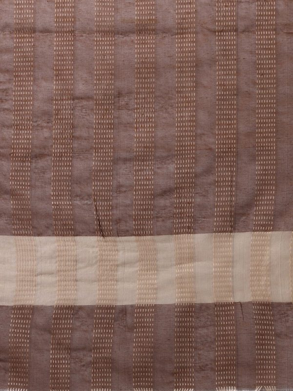 HERE&NOW Brown Striped Regular Pure Cotton Kurta With Trousers & Dupatta Supply