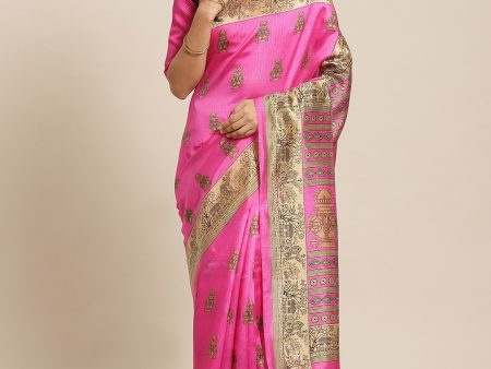 Saree Mall Pink & Beige Printed Saree on Sale