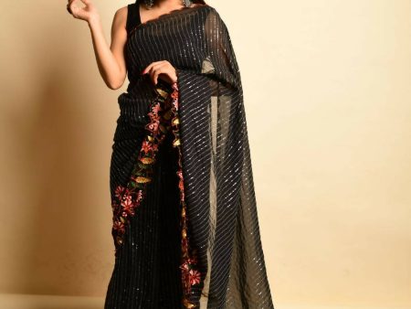 Vamsee Black Georgette Designer Saree Discount