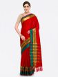 Saree Mall Red & Gold-Toned Silk Cotton Colourblocked Kanjeevaram Saree on Sale