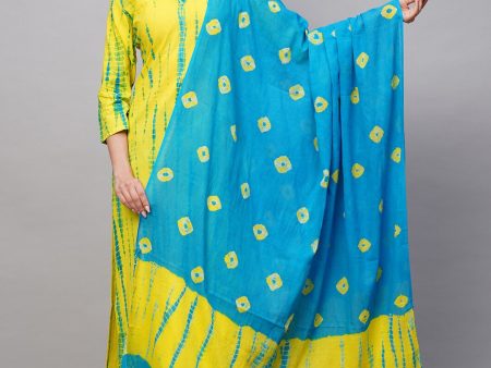 Kalini Bandhani Printed V-Neck Regular Kurta with Trousers & With Dupatta Online now