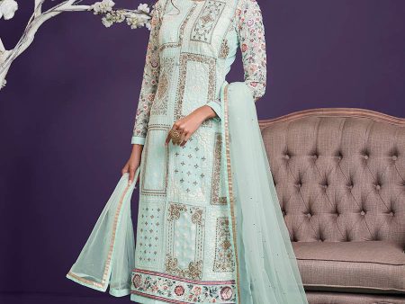 Myra Sea Green Floral Thread Embroidered Palazo Suit Online Sale