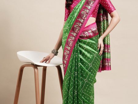 Saree Mall Green & Fuchsia Bandhani Silk Blend Bandhani Sarees Supply