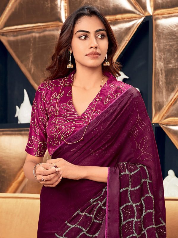 Saree Mall Magenta & Gold-Toned Ethnic Printed Silk Blend Sarees on Sale