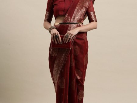 Saree Mall Maroon & Gold-Toned Ethnic Motifs Zari Silk Blend Banarasi Sarees Online Hot Sale