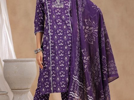 Anubhutee Ethnic Motifs Printed Gotta Patti Pure Cotton Kurta With Trousers & Dupatta For Cheap