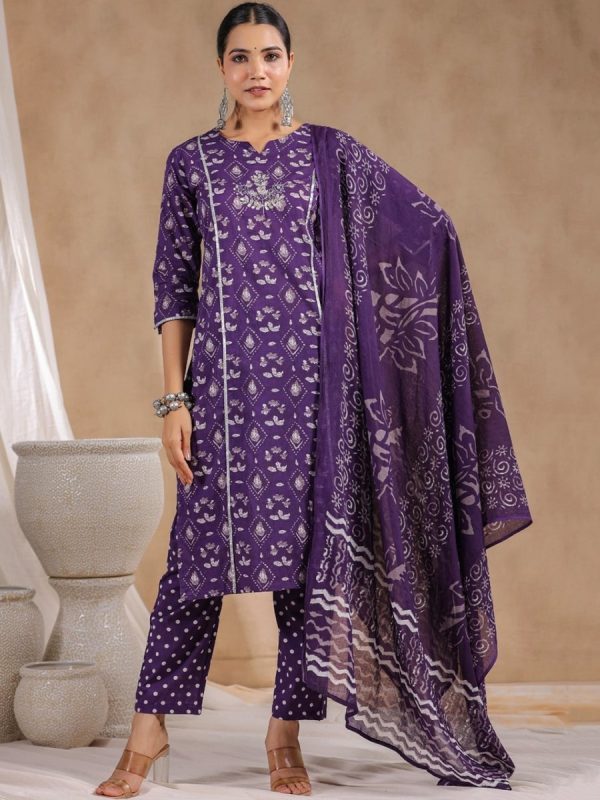 Anubhutee Ethnic Motifs Printed Gotta Patti Pure Cotton Kurta With Trousers & Dupatta For Cheap